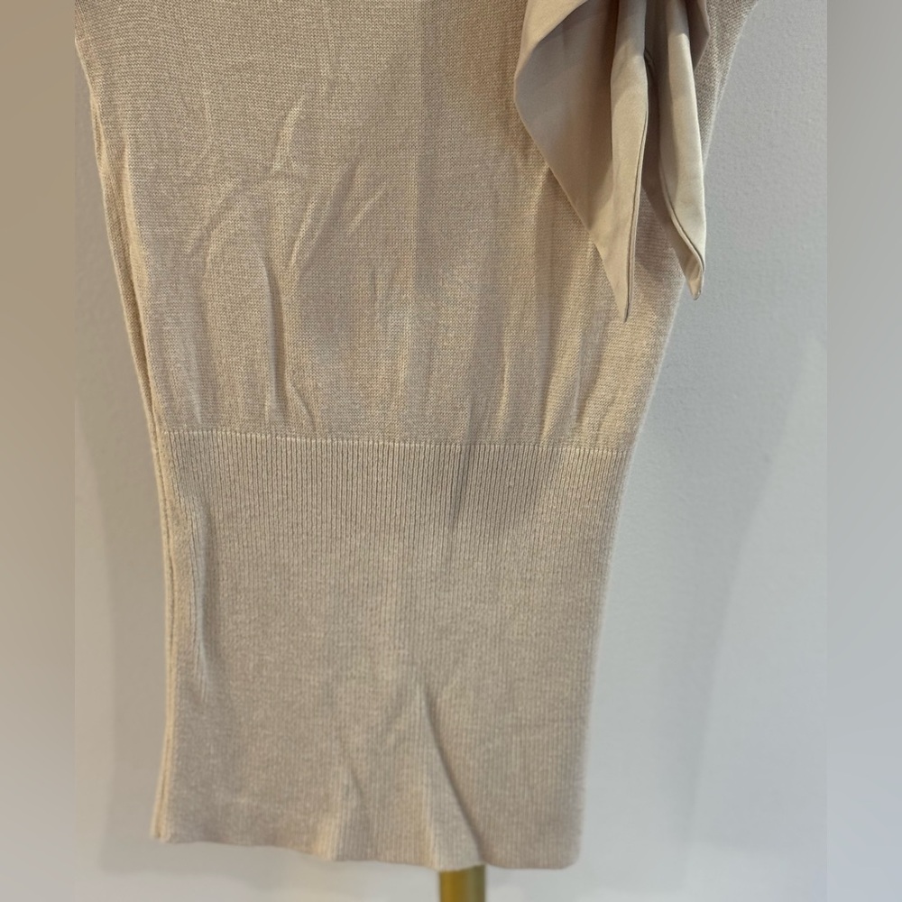 BEBE • Beige Ruffle-Shoulder Dress - Picture 4 of 8